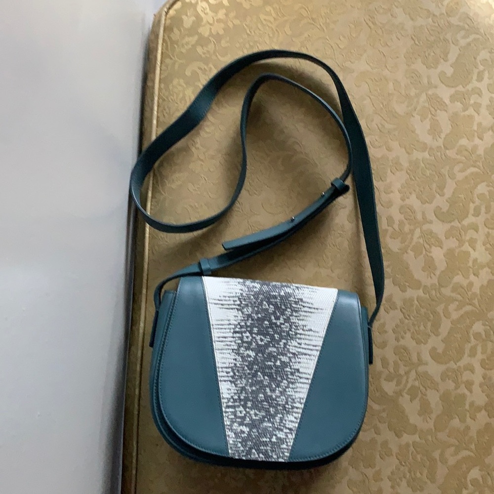 Vince Modern V lizard embossed leather crossbody purse